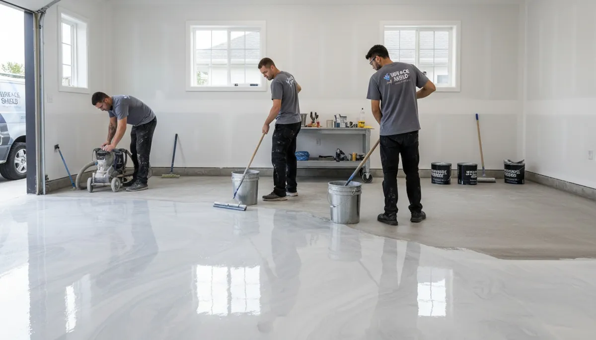 Epoxy floor coating in Reno NV garage by professional house painters for durable high-gloss finish