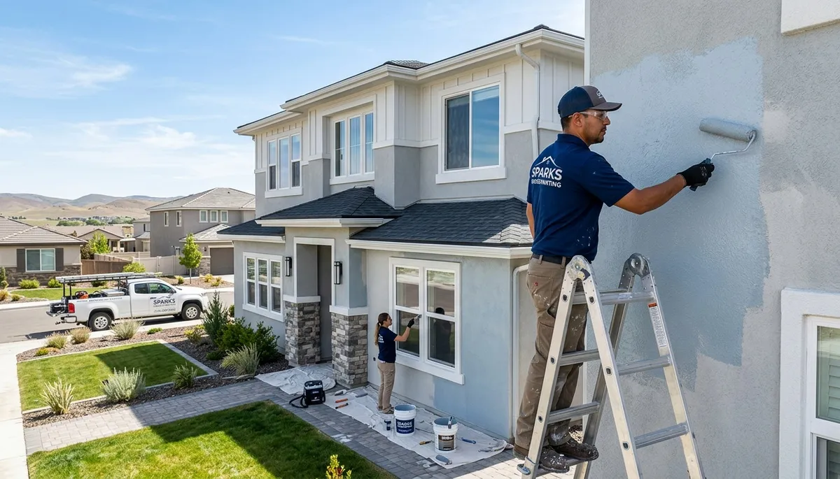 Professional house painters working on a residential exterior in Reno, NV