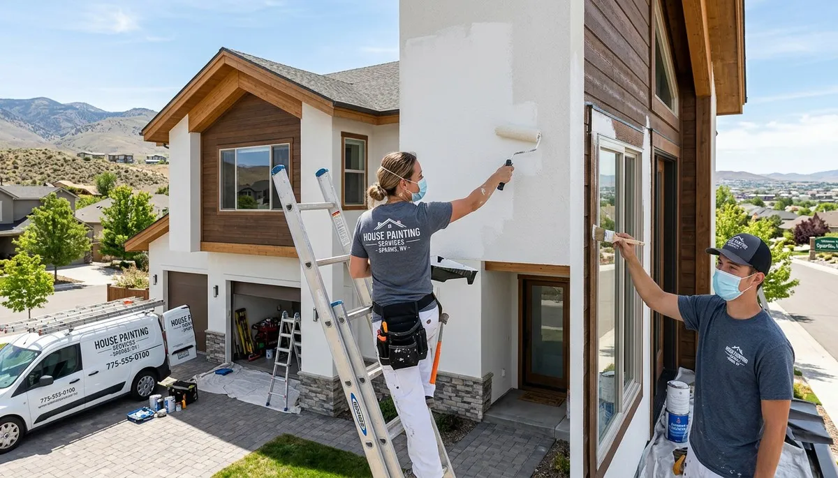 Professional house painters working on exterior home repaint in Reno, NV