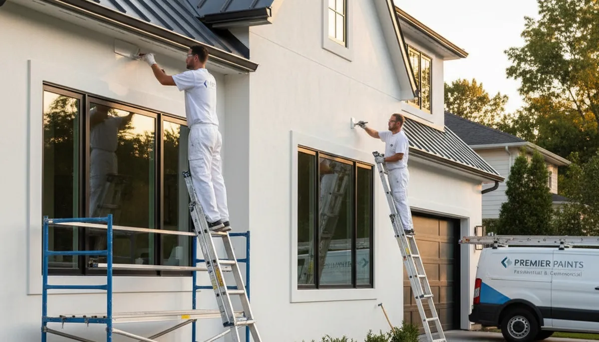 Professional trim and fascia painting on Reno NV home exterior by expert house painters
